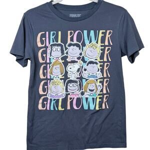 Peanuts Charlie Brown Girl Power Snoopy Graphic Short Sleeve Shirt T-Shirt XS